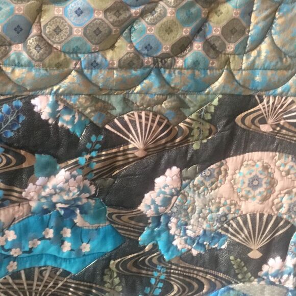 Hand Crafted Turquoise & Gold Quilt - Picture 14 of 16